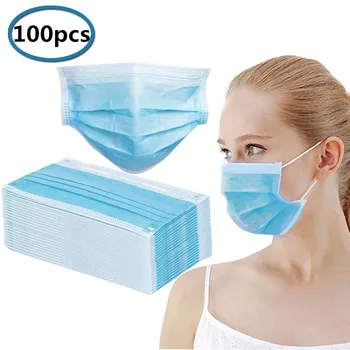 

100PCS Disposable Three-layer Non-woven Dust Mask Respirator Windproof And Respirable Disposable Mask