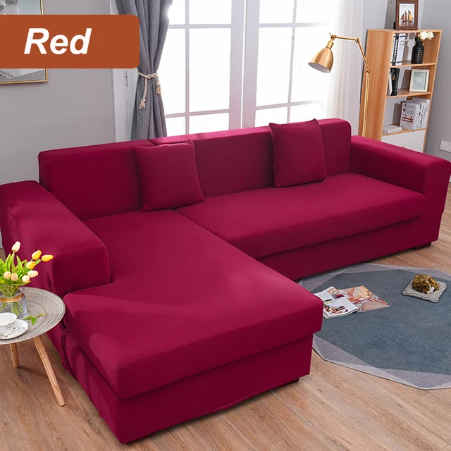 L-Shaped Sofa Cover Corner Sofa Slipcovers Elastic Chaise Cover 1/2/3/4 Seater Stretch Sectional Couch Armchair Cover Protector Red