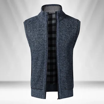 

2020 Men Sweater Coat Sleeveless Zip Up Cardigan Men Knitted Vest Vintage Stand Collar Sweater Jacket Plaid Knitwear Waistcoat