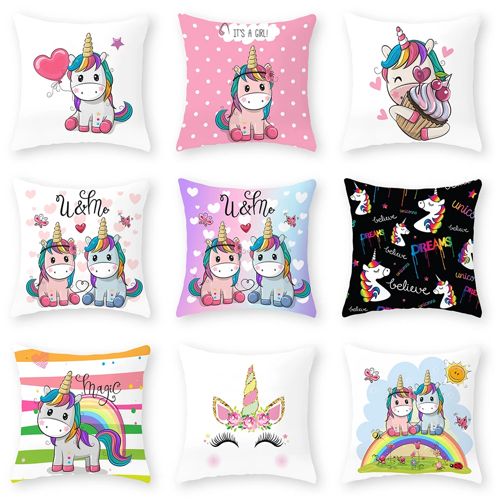 

Silstar Tex Cute Unicorn Peach Skin Pillowcases Colorful Animal Polyester Print Pillow Cover with Zipper for Sofa Car