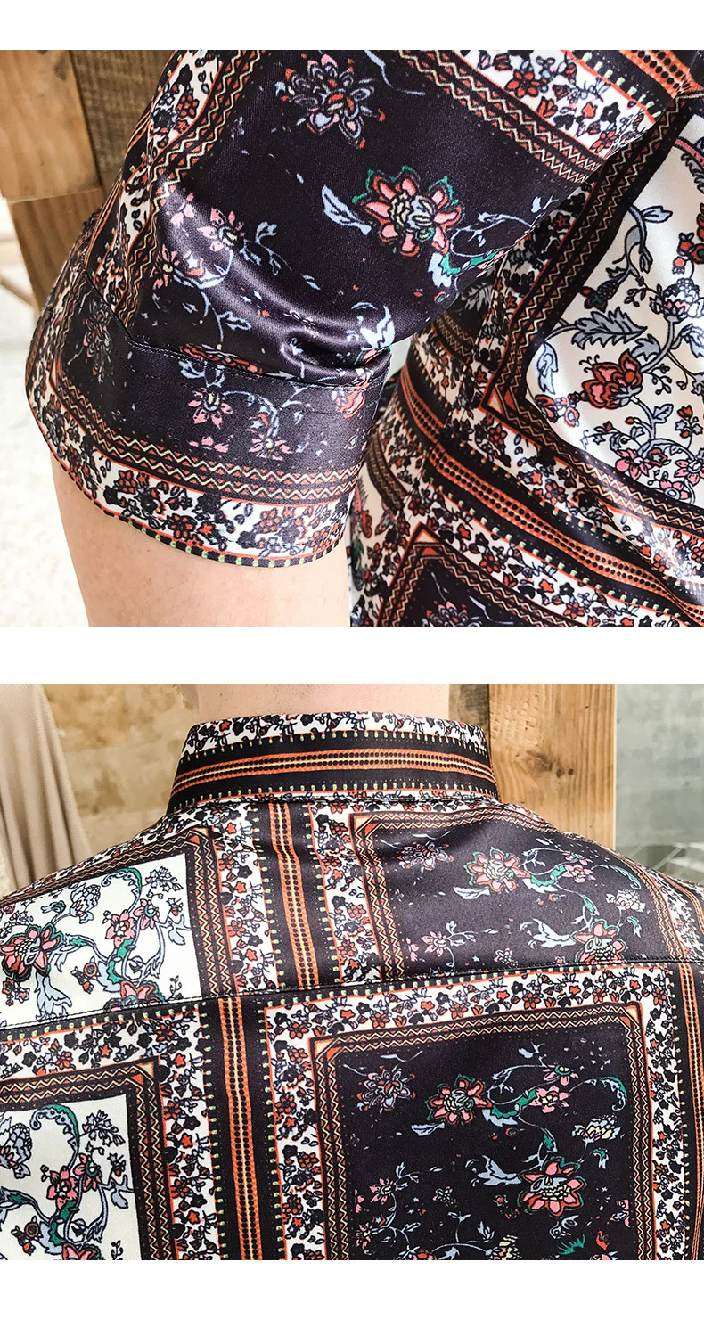 Роскошная мужская рубашка с принтом, короткий рукав, Camisa Masculina, облегающие повседневные рубашки, новинка, вечерние рубашки для ночного клуба