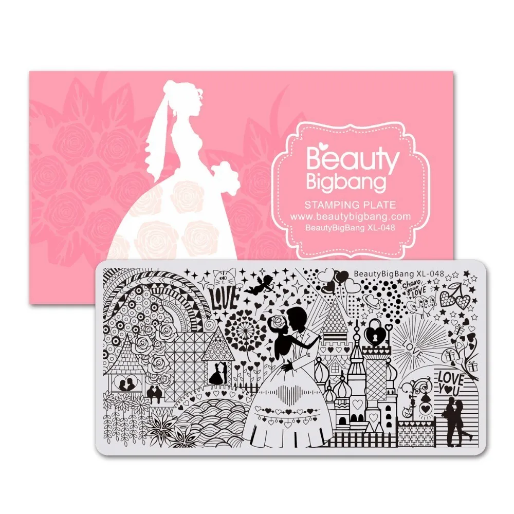 

Beautybigbang Stainless Steel 6*12cm Sweet Wedding Church For Love Nail Stamping Plates XL-048