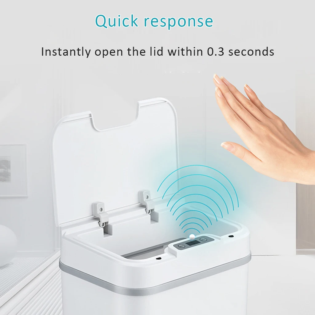 Automatic Touchless Kitchen Trash Can Intelligent Induction Motion Sensor Waste Bins Wide Opening Eco-Friendly Waste Garbage Bin