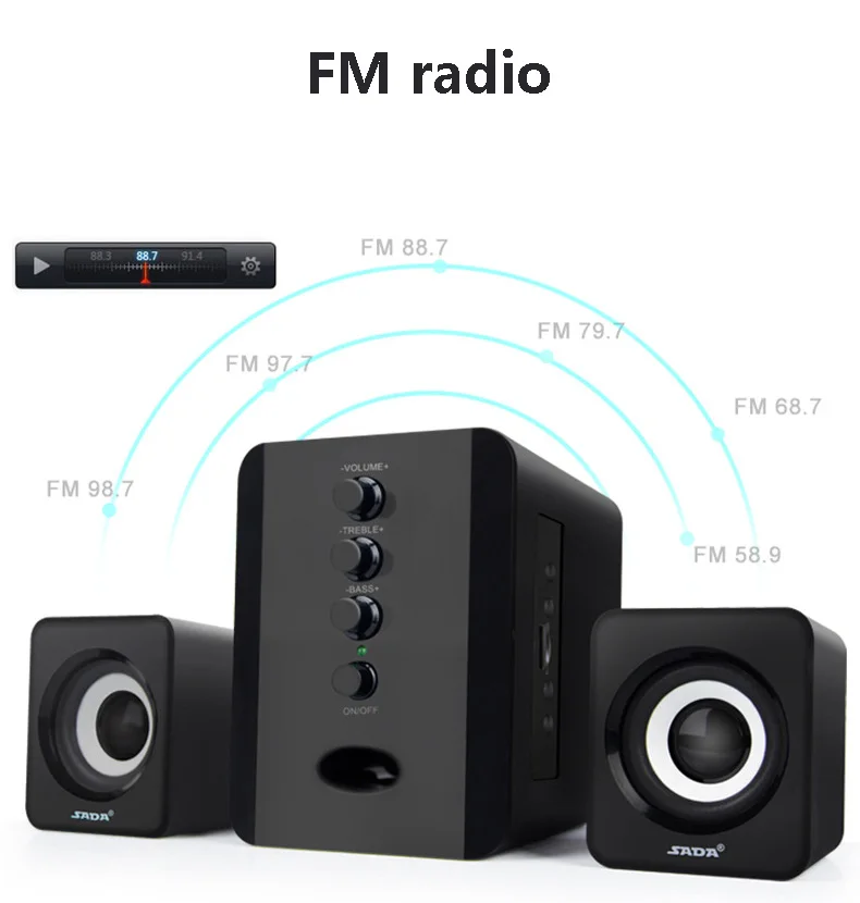 SADA D-226 Bluetooth Wireless 2.1 3 Channel Bass Combination Compurtur Speaker Subwoofer 3.5mm Jack Music Loud Speaker Support FM TF USB 3.5MM AUX for PC Laptop Cellphone