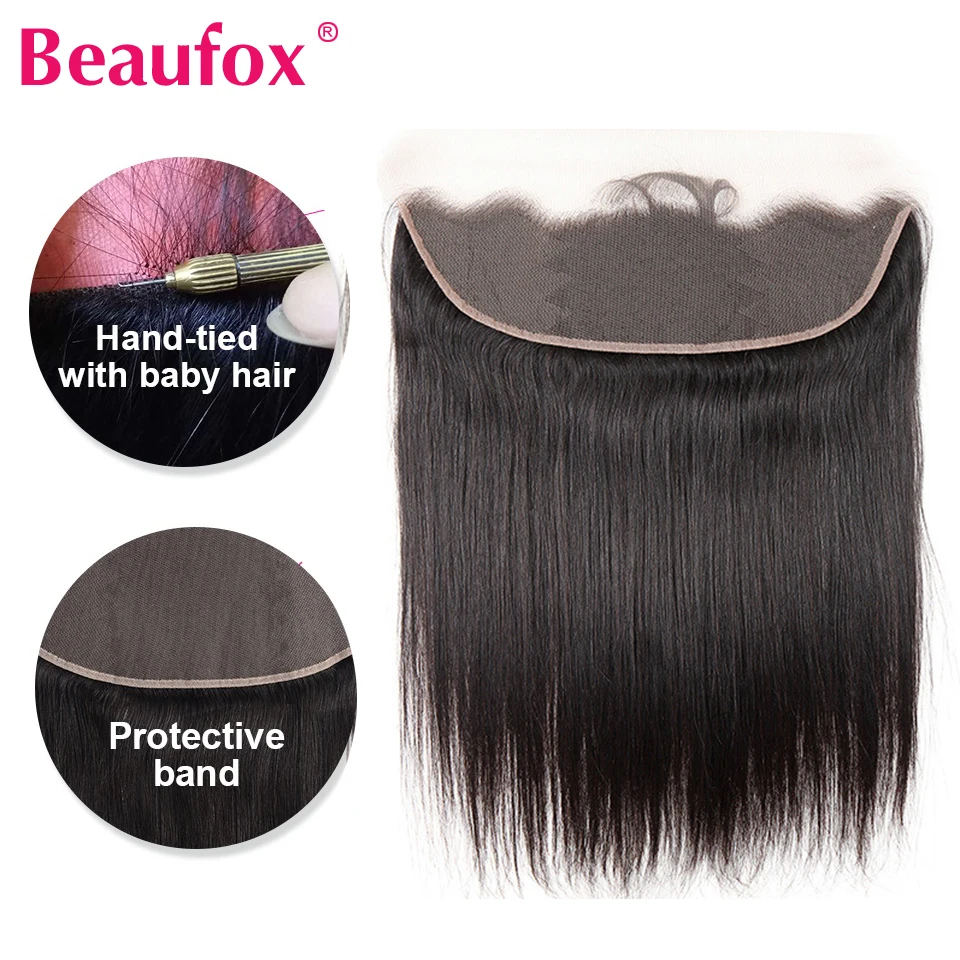 Beaufox 13*4 уха в ухо Кружева Фронтальная Закрытие бразильские прямые человеческие волосы Кружева Фронтальная свободная часть remy наращивание волос
