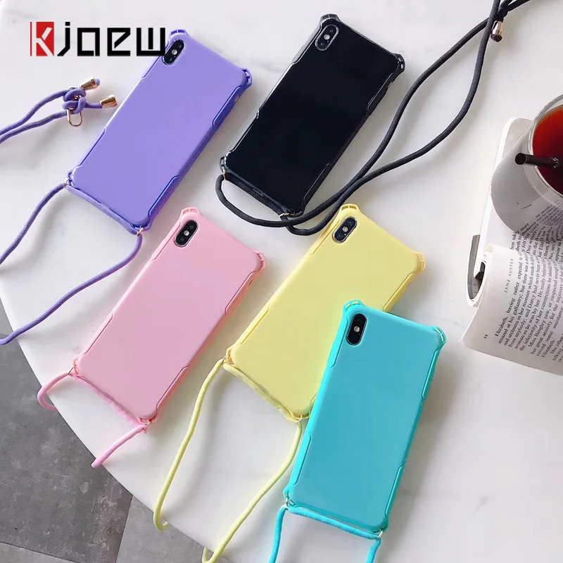 Strap Cord Chain Candy Color Phone Case For iPhone 11 Pro XS Max XR X 7 8 6 6s Plus Carry Necklace Lanyard Clear Cover Cases |