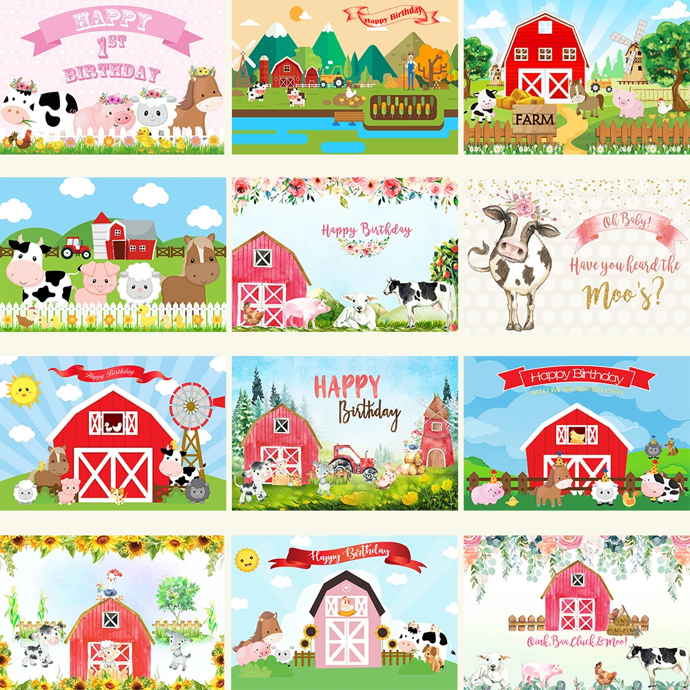 

Farm Birthday Backdrop Child Red Barn Farm Animals Photography Background Newborn Babyshower Barnyard Birthday Party Decorations