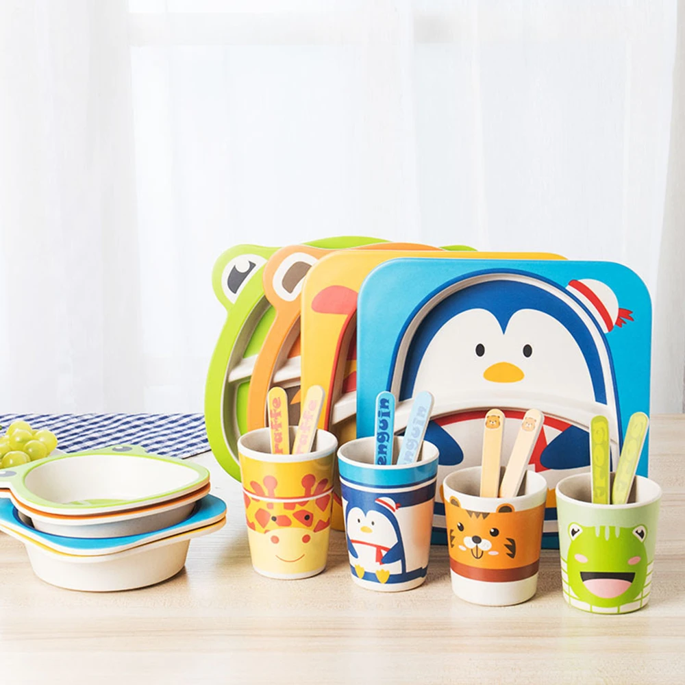 5 unids/set de bambú vajillas bebé platos niños de dibujos animados de  alimentación platos niños Natural de fibra de bambú de vajilla con tazón de  la horquilla de la Copa|Platos| - AliExpress