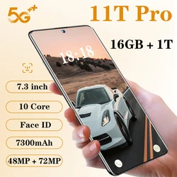 Smartphones 11T Pro Global Version Android OS 12 7200mAh Qualcomm 888+ 16GB 1T 7.3 Inch Mobile Phones Unlocked 4G 5G Cellphone