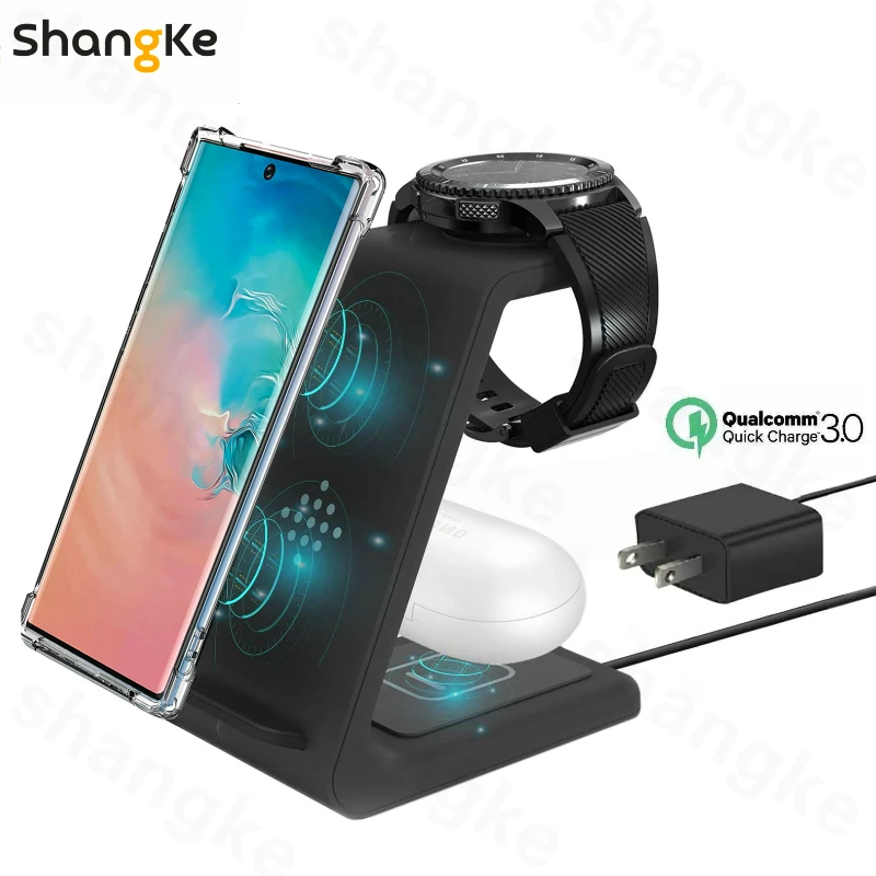 Wireless Charger 3 in 1 Fast Charging Stand Compatible with Samsung S21+/S20+/S10/S9  Airpods Galaxy Watches Active 2/1and Buds