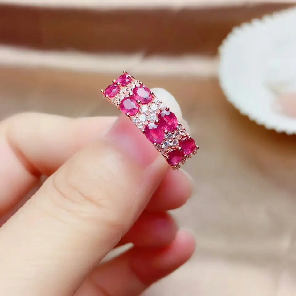 

MeiBaPJ Natural New Burned Ruby Gemstone Fashion Ring for Women Real 925 Sterling Silver Fine Wedding Jewelry
