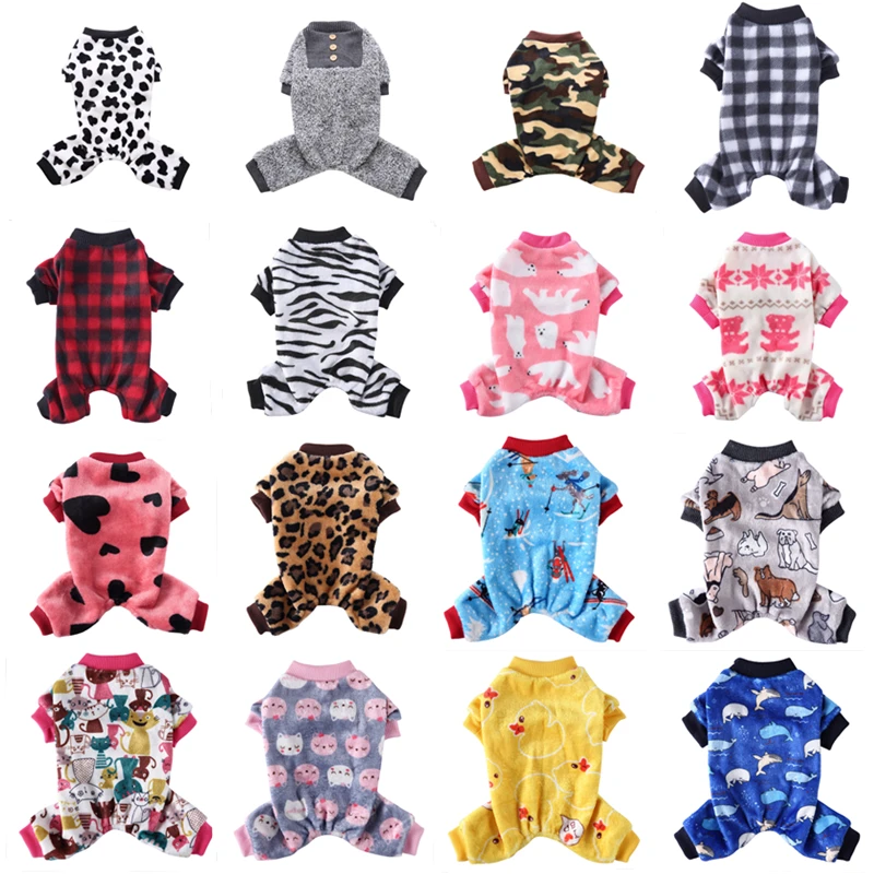 Dog Pajamas Winter Dog Clothes Print Warm Jumpsuits Coat For Small Dogs Puppy Cat Chihuahua Pomeranian Clothing Jumpsuits dog coats