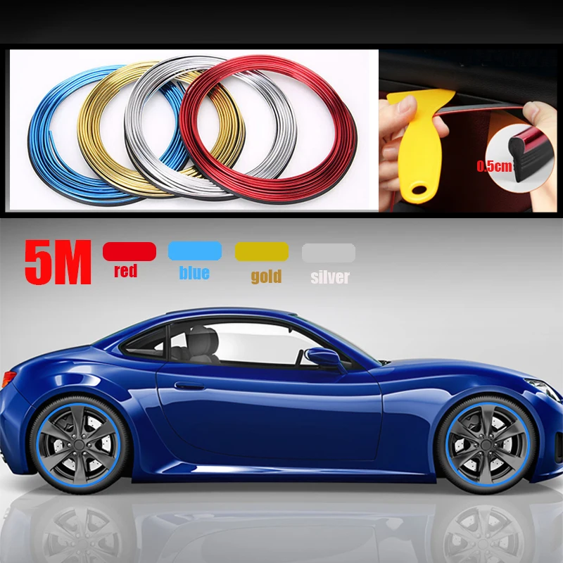 

5M/Roll Car Wheel Protector Hub Sticker Decorative Styling Strip Rims For BMW E46 E39 For Golf MK5 MK6 MK7 For Peugeot 308