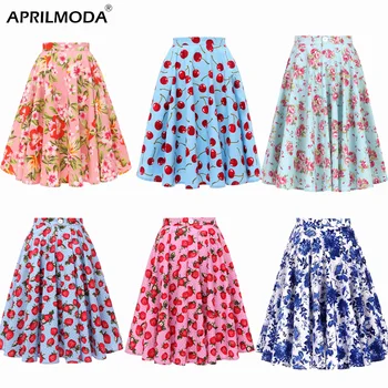 

Autumn High Waist Skirts Cotton Womens Polka Dot Print Retro Vinatge Swing Pinup Skirt Rockabilly 50s Retro Vintage Jupe Femme