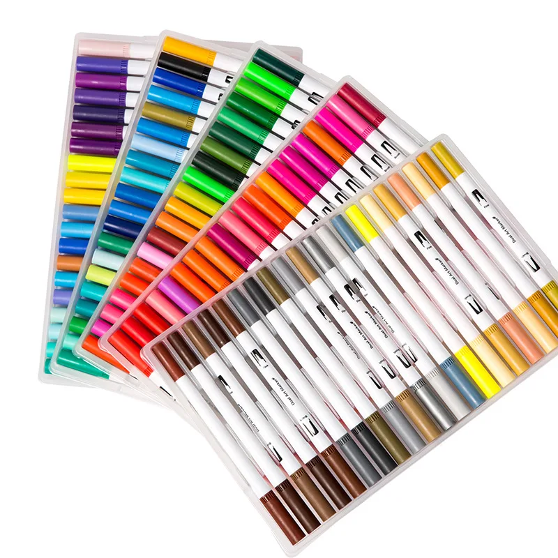 Dual Tips 100 Colors Fine Brush Marker Based Ink Watercolor