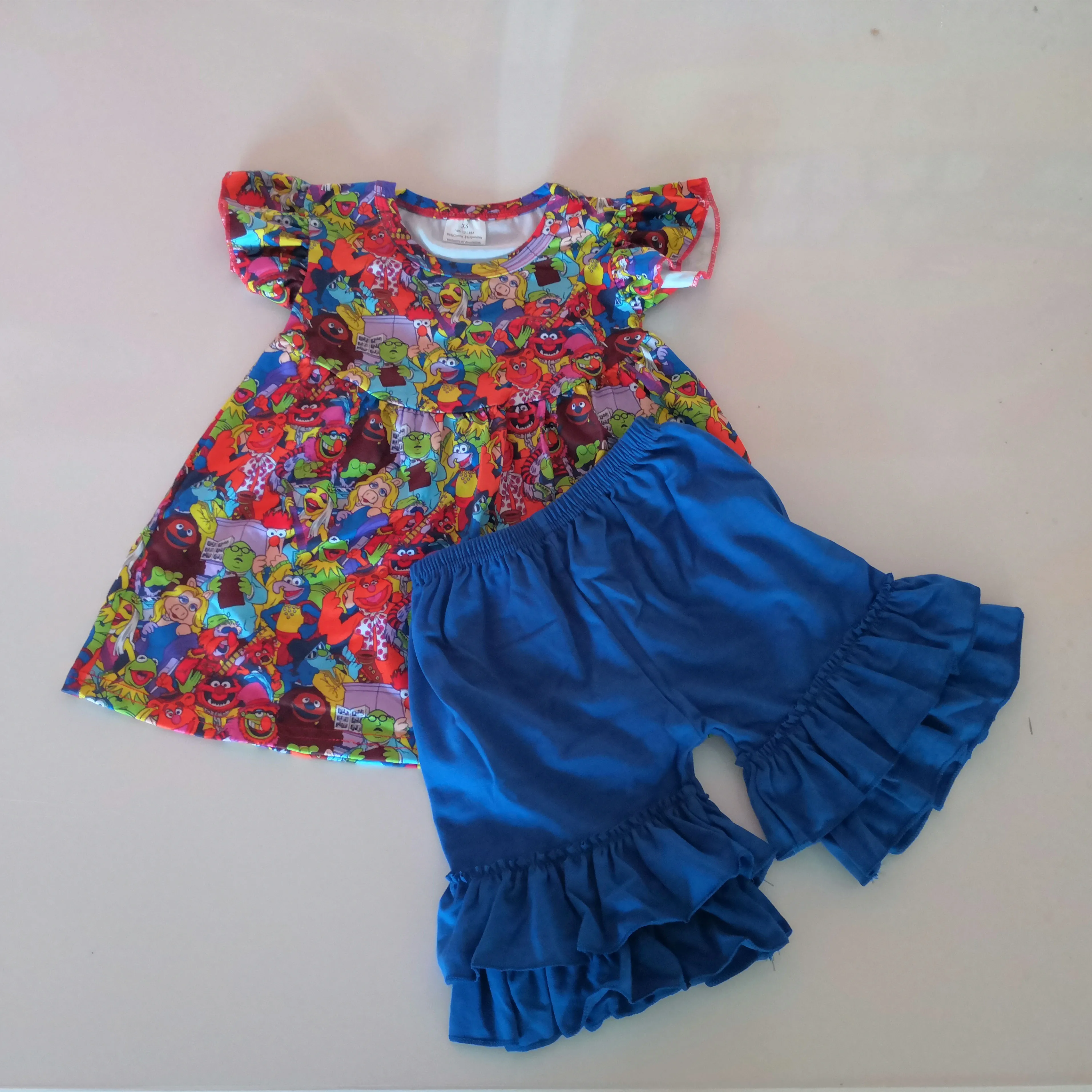 

boutique girls summer set wholesale cartoon people design of girl character dress
