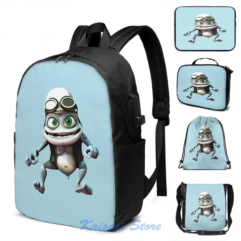 Забавный рюкзак Crazy frog с графическим принтом и USB-зарядкой мужские школьные сумки