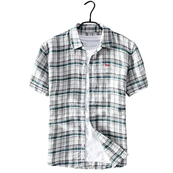 

Men Tops Casual Shirts Embroidery Cotton Linen Shirts Men Short Sleeve Summer Vacation Clothes Slim Fit Camisa Chemise