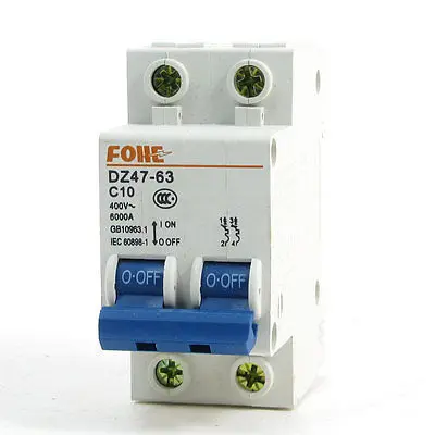 

DIN Rail 2 Pole Short Circuit Protector Breaker DZ47-63 400V 10A 6000A
