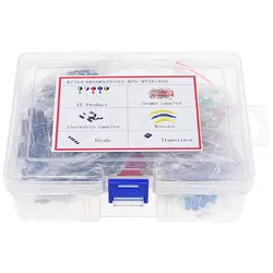 Kit de sortimento de resistor de filme de metal, díodos led, capacitor eletrolítico, conjunto de cerâmica, transistor, componentes eletrônicos diy
