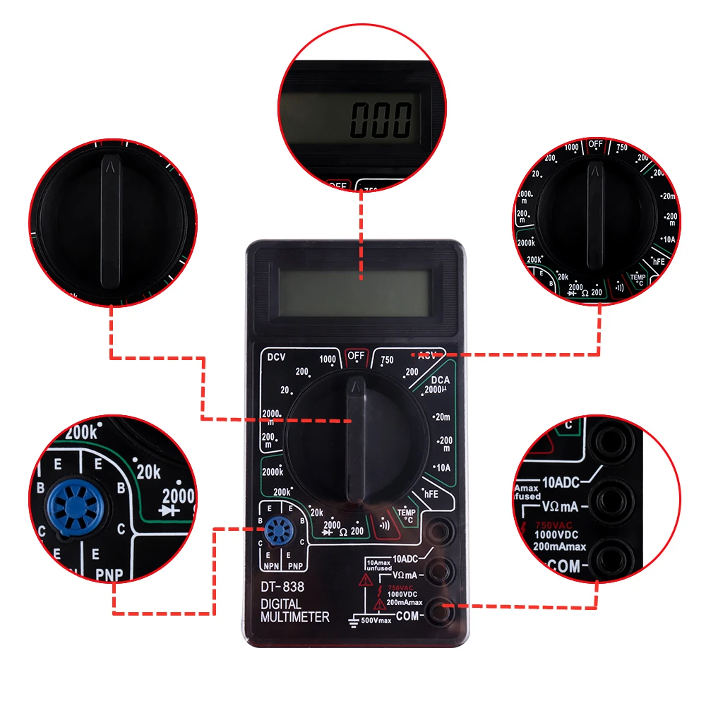 PJLSW DT830 AC/DC ЖК цифровой мультиметр 750/1000 в Вольтметр Амперметр Ом тестер Высокая