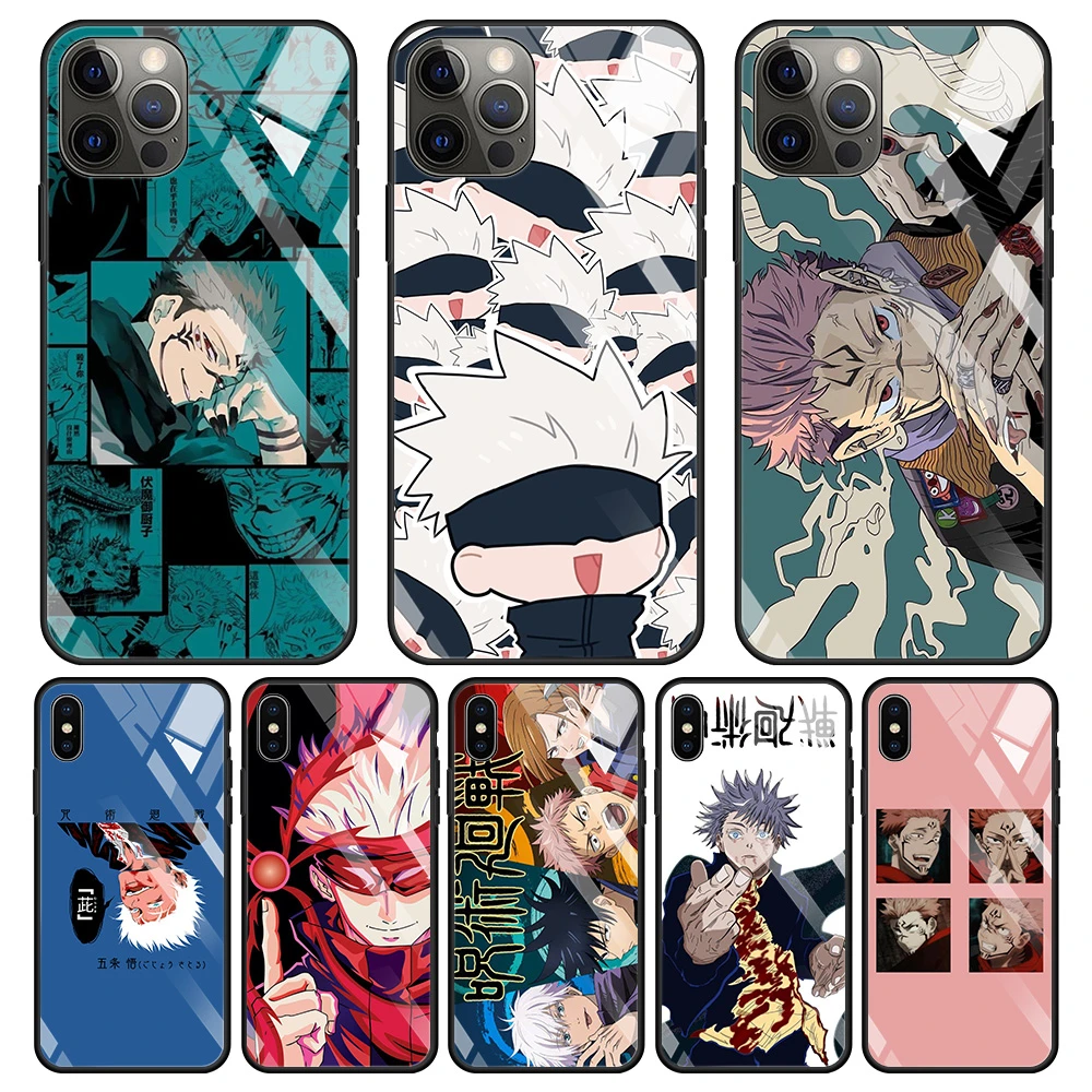 Tempered Glass Case For iPhone 13 11 12 Pro Max 13 12 Mini XS XR XS X SE 2020 7 8 6 6S Plus Cover Shell jujutsu kaisen Anime 13 case