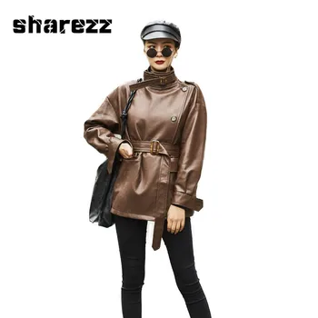 

spring autumn 2020 new black pu faux leather loose fit locomotive biker cool big size short coat tide fashion streetwear