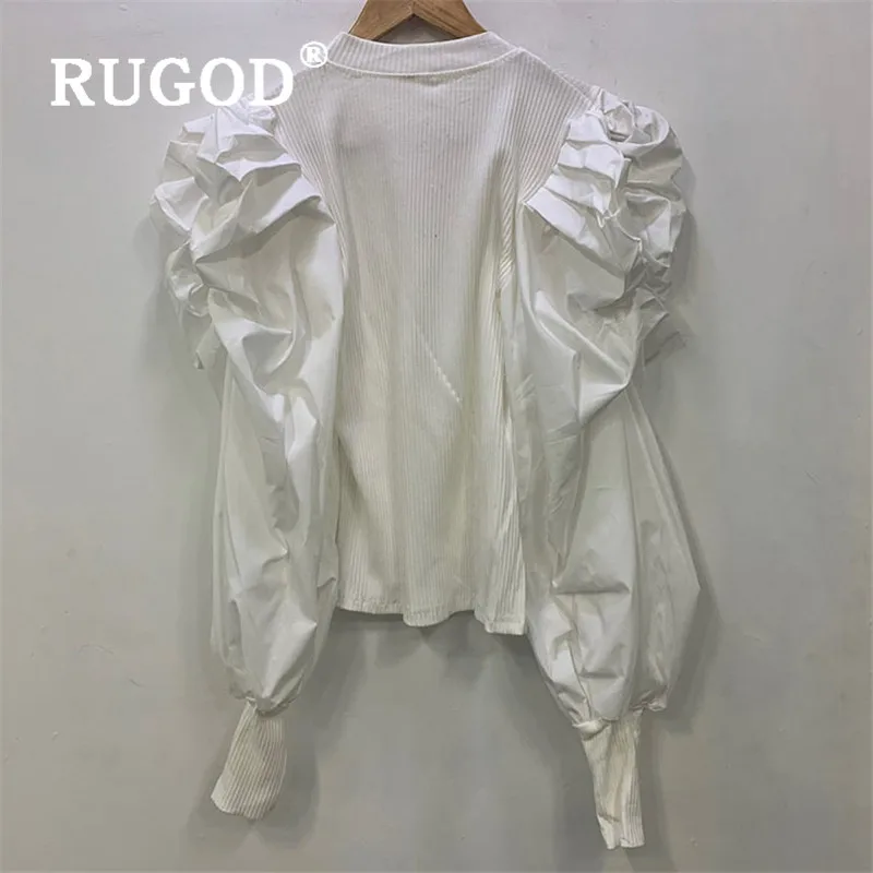 RUGOD Весенняя блузка с рукавом-фонариком, женские блузки с длинным рукавом, элегантный топ, корейская модная одежда, женские рубашки, повседневная трикотажная одежда