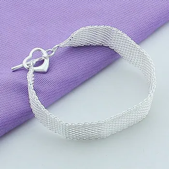 

New Arrival Silver 925 Bracelet Small Love Heart Button Bracelet For Women Girl Fashion Jewelry Wholesale