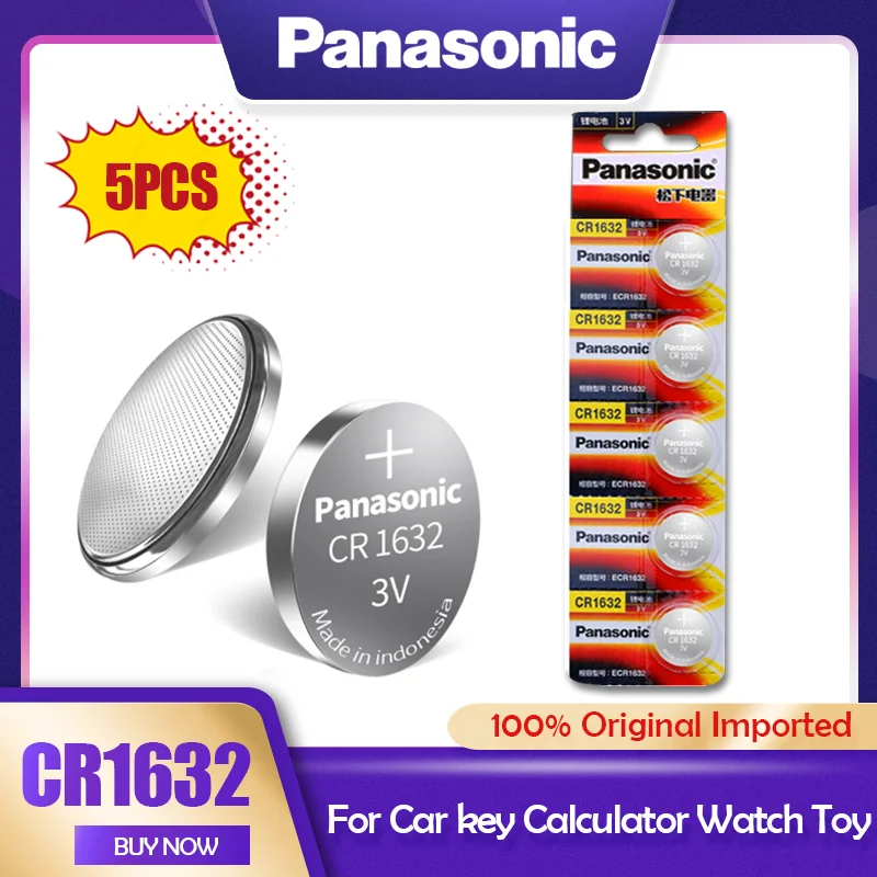 Panasonic-pilas de iones de litio CR1632 CR 1632, 3V, DL1632, BR1632, ECR1632, GPCR para juguetes, calculadora, reloj, pila de botón, 5 uds.