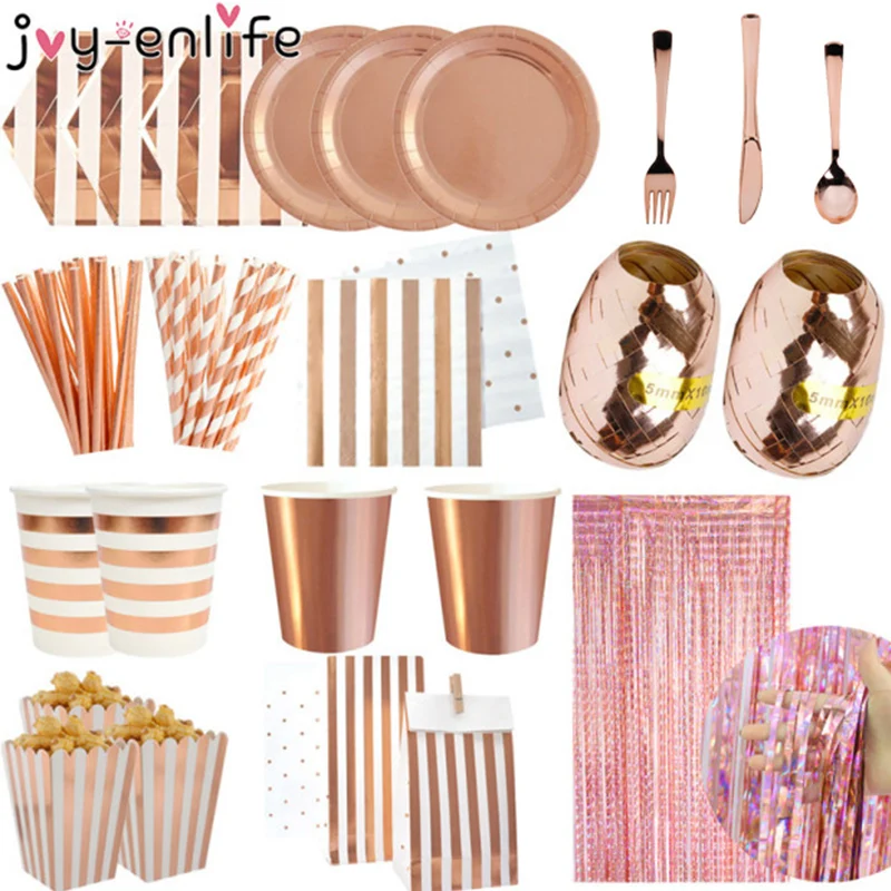 

Joy-Enlife Rose Gold Party Disposable Tableware Champagne Cup Plate Straws Baby Shower Party Decor Baby Shower Party Supplies