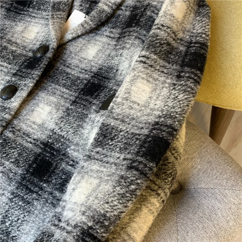 Женское пальто осень и зима классическое клетчатое шерстяное длинное пальто
