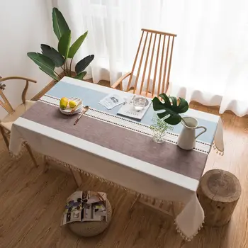 

Tassel Plaid Decorative Linen Tablecloth Designed Rectangular Oilproof Wedding Dining Table Cover Modern Coffee Tea Table Cloth