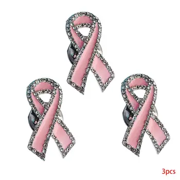 

3Pcs/Set Rhiestone Pink Enamel Ribbon Brooch Pin Jewelry Symbol AIDS Day Badges High Quality and Brand New