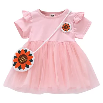 

2020 Girls Baby Summer Clothes New Western Cute Pattern Short Sleeve Princess Dresses With Bag Costume For Kids