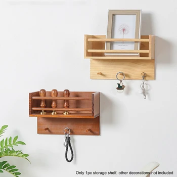 

Wall Mounted With 3 Pegs Coat Hooks Hallway Floating Shelf Home Solid Wood Kitchen Display Clothes Storage Bathroom Living Room