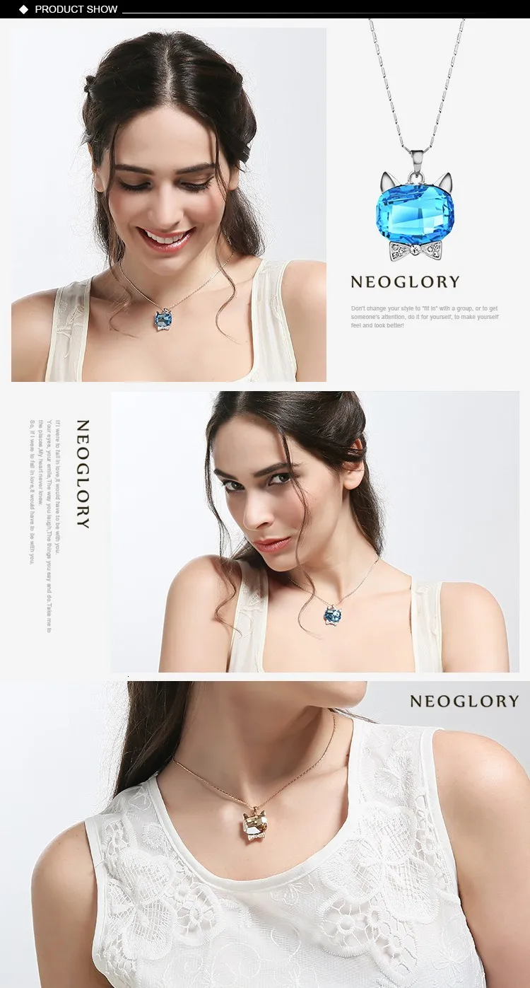 Neoglory Высокое качество Австрия Кристалл Rhinestone животного милый Кот Дизайнер Подвески Для женщин Подарки Оптом cle B1