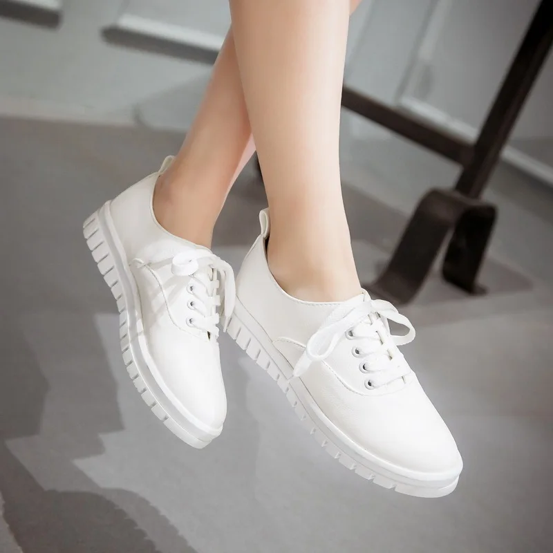 

2018 Spring New Style WOMEN'S Casual Shoes Lace-up Trend Korean-style Shoes STUDENT'S Shoes Flat Heel Flat White WOMEN'S Shoes