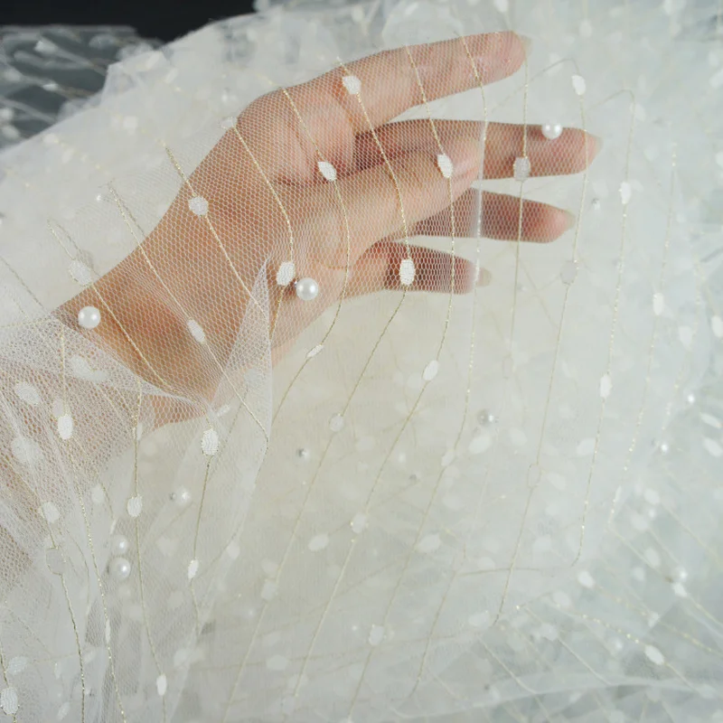 160 см X 100 см блестки жемчуг вуаль ткань органза сетка Золотая линия для платья вечерние юбки сценические Свадебные украшения ткани ручной работы