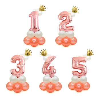 

1 set Rose Gold Number Foil Ballons Happy Birthday Balloons Baby Shower Kids Birthday Party Decorations crown number ballons set