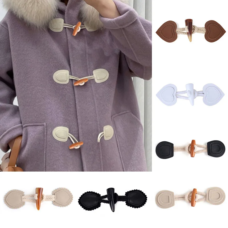 1Pair Vintage PU Leather Resin Horn Button Toggle Clasps for Coat Jacket Combined Buttons DIY Sewing Cardigan Fasteners Clasp | Дом и сад