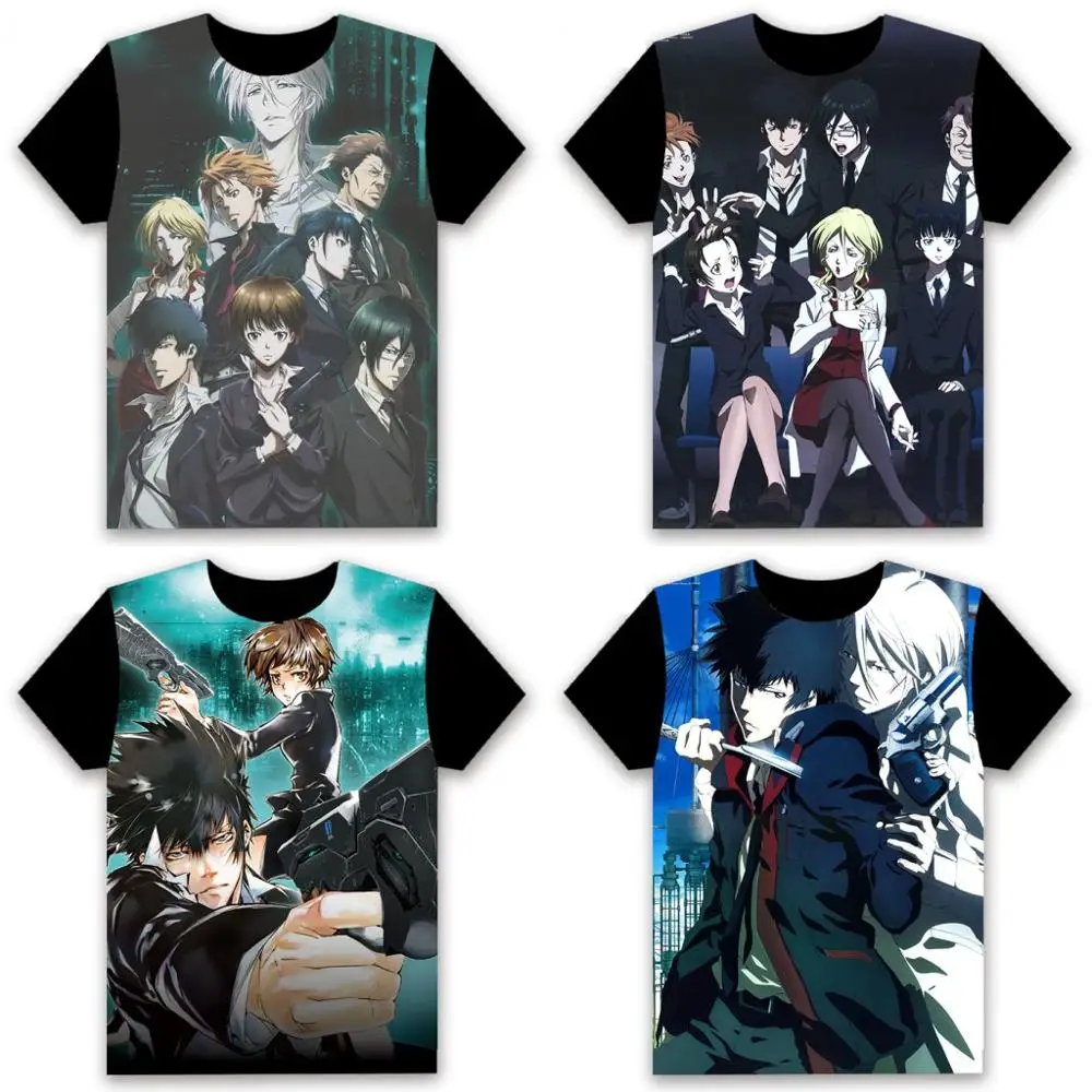 Модная футболка аниме Psycho-Pass Kougami Shin'ya Tsunemori, топы с короткими рукавами для косплея, повседневная черная футболка унисекс, летняя забавная футболка