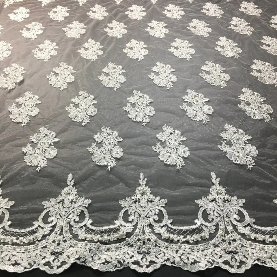 Французская кружевная ткань с белым бисером, африканская кружевная ткань, высокое качество, кружевная вышитая ткань для нигерийских свадебных платьев M3337