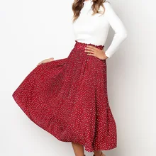 Комплект пуловер+ кожаная юбка, повседневные юбки в горошек со средней талией, новинка года, модная летняя длинная юбка макси на выход