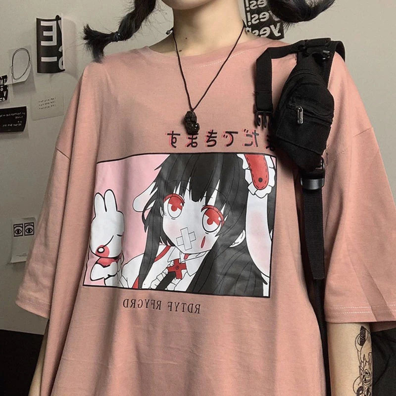 Top Harajuku Korea Pop T Shirt Unisex Anime Bunny Fashion Cute Aesthetic Grunge Black Tee Satantic Gothic Clothes Shirt Black T Shirts Aliexpress