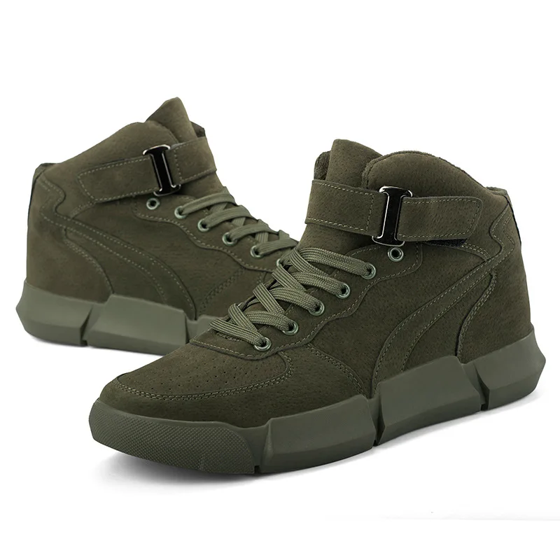 Winter Men Boots Plus Velvet Warm Sneakers Outdoors Waterproof Shoes Men High Top Lightweight Ankle Boots botas de hombre - Color: Army Green