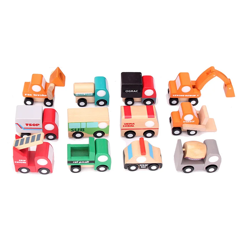 Wooden toys 12 pieces of movable aircraft toy model engineering vehicle transportation army vehicle spot 12 car set