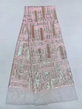 

2020 New French Nigerian sequins net lace,African tulle mesh Sequence lace fabric high quality for wedding dress 5yards/lot