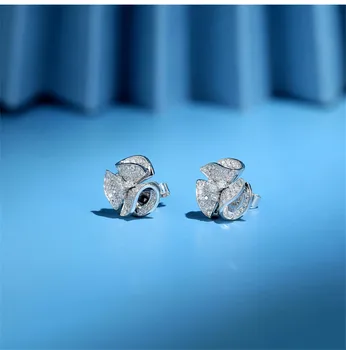 

18K White Gold Flower Diamond cz Stud Earring Real 925 sterling silver Engagement Wedding Earrings for Women Charm Party Jewelry