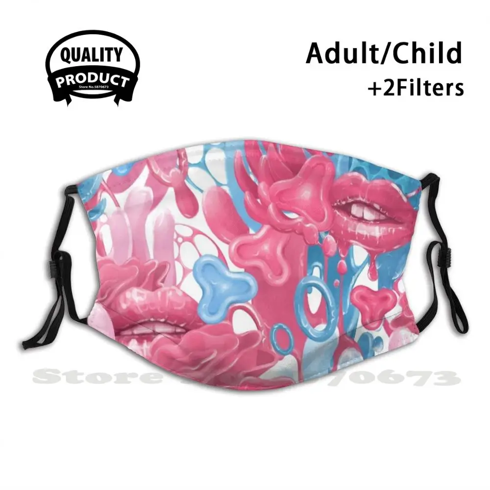 

Abstract Design With Fantasy Plant, Lips, Net Structures And Liquid Substance Reusable Mouth Mask Washable Filter Anti Dust